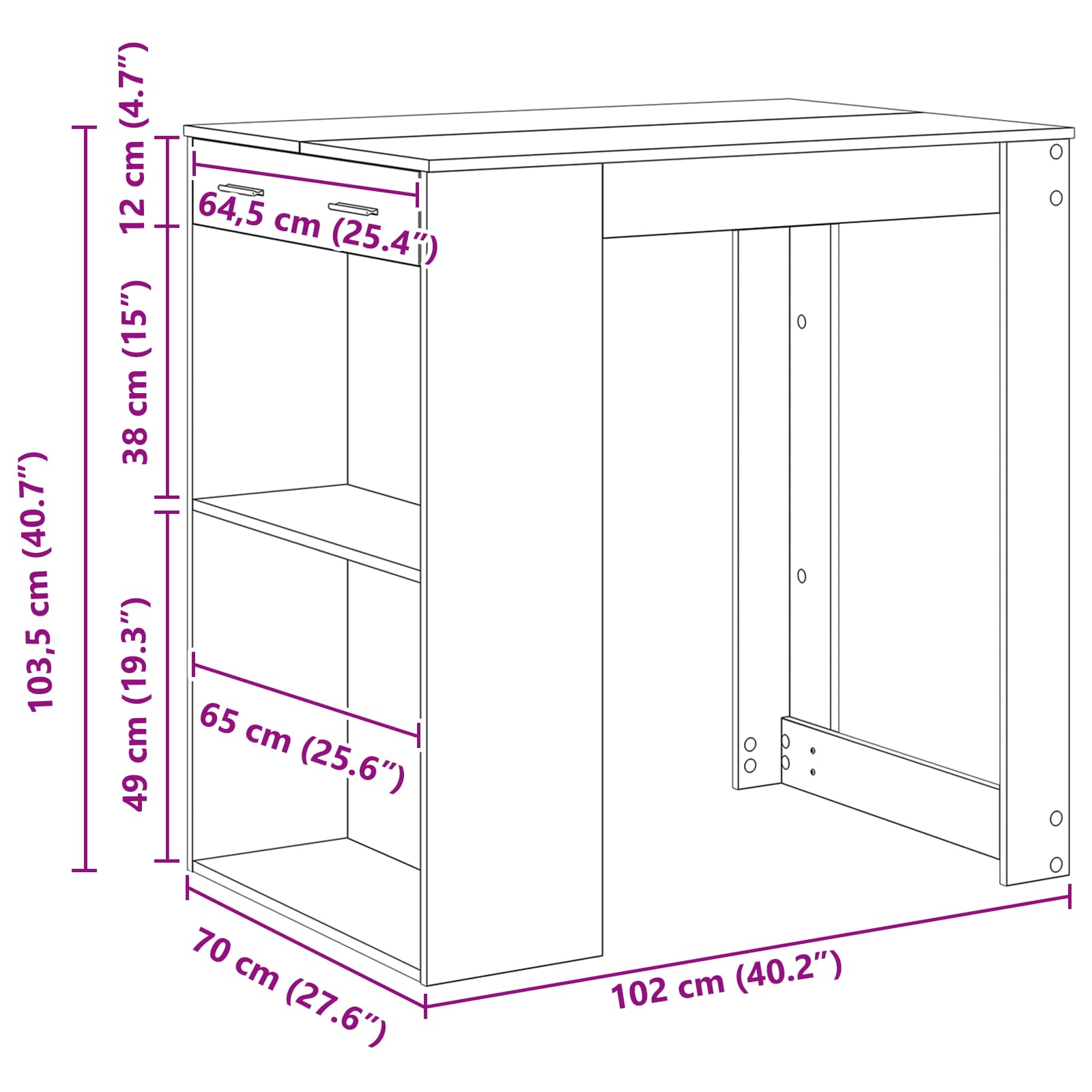 Barbord med skuffe Sort eg 102 x 70 x 103,5 cm Konstrueret træ