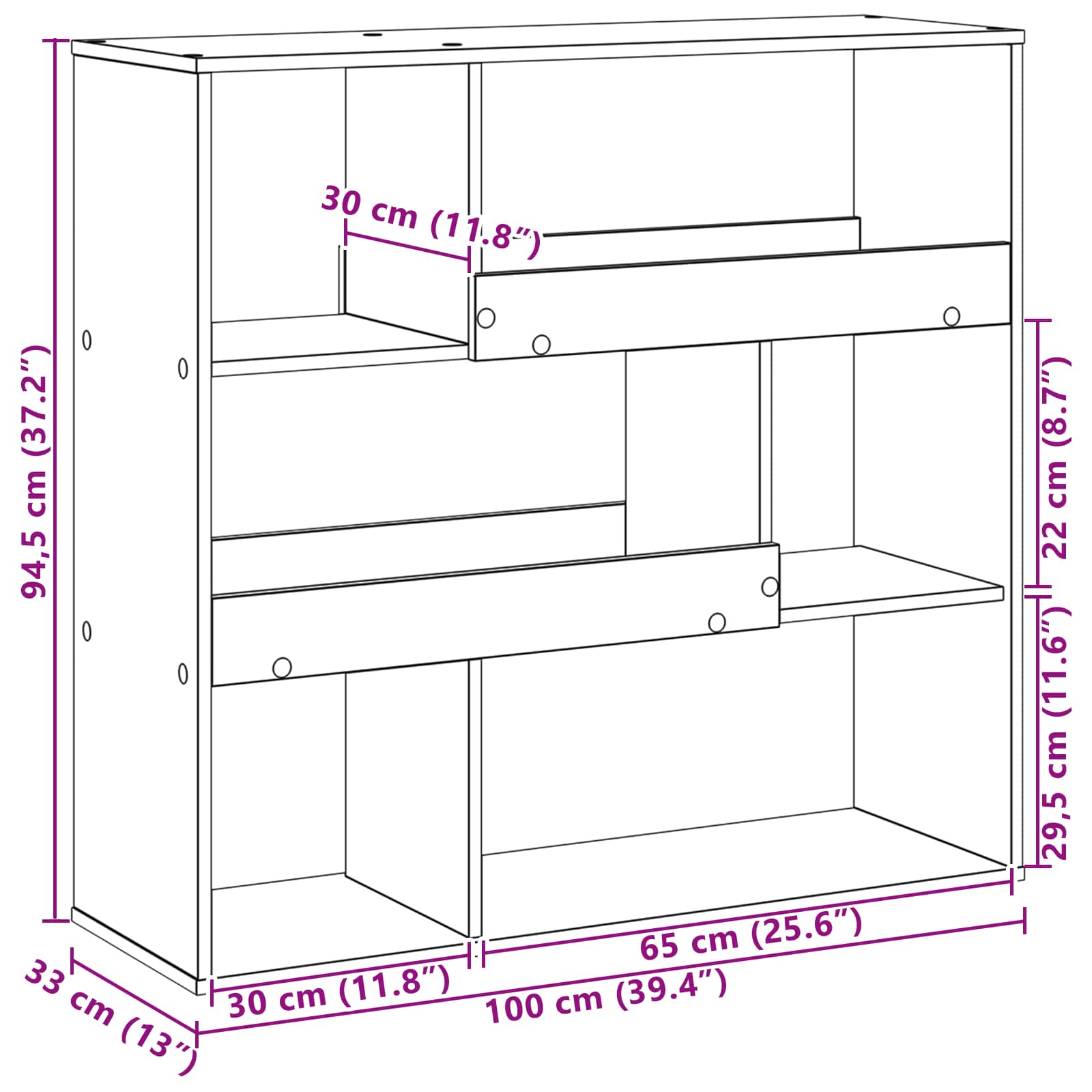 Boghylde Sort eg 100 x 33 x 94,5 cm Konstrueret træ