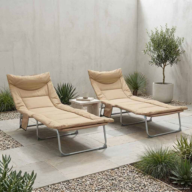 Sammenklappelig solstol med pude 2 stk. Beige