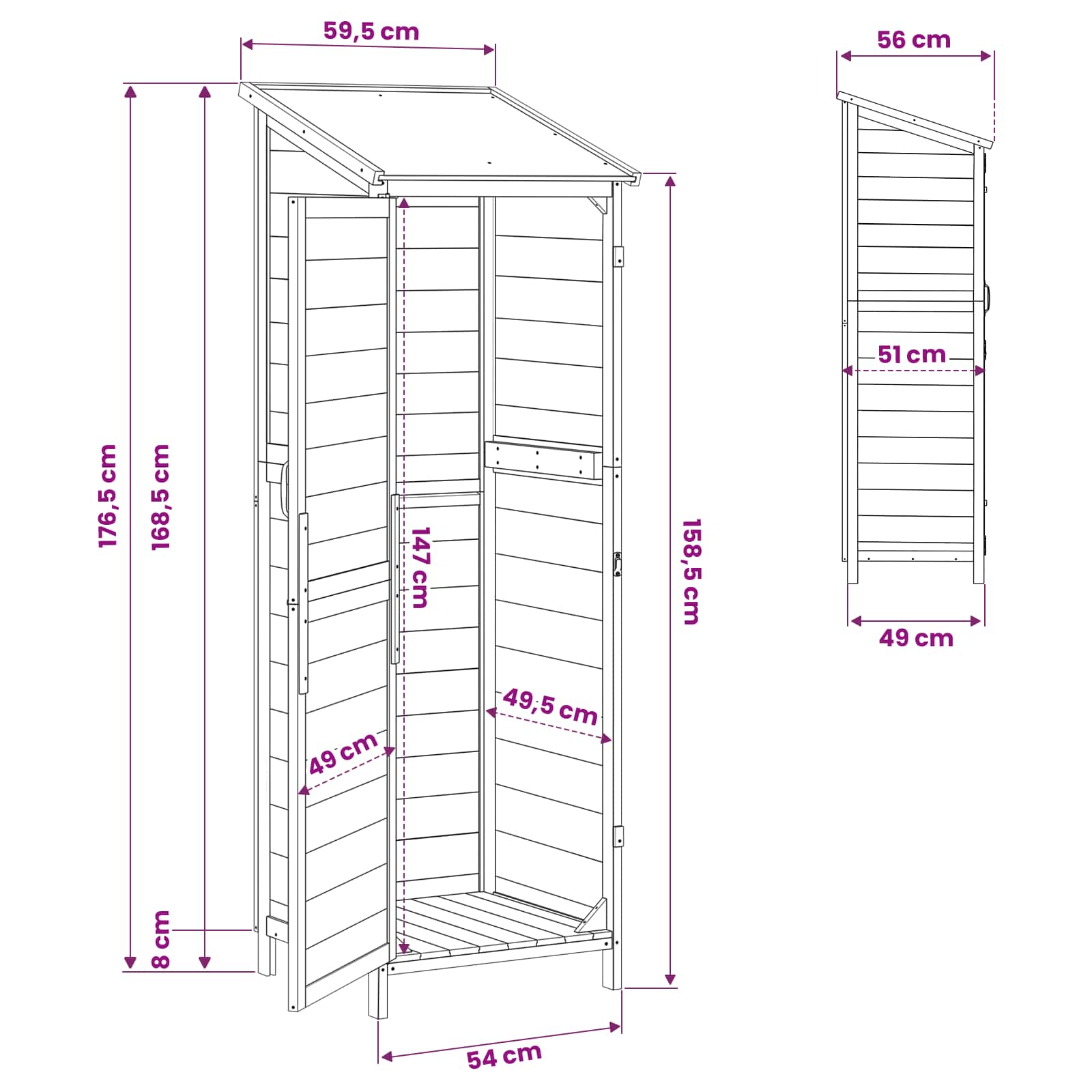 Have Skur med tag Hvid 59,5 x 56 x 176,5 cm Massivt Fyrretræ