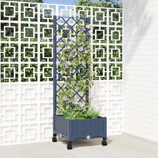 Haveplantekasse med espalier og hjul Blå Grå 40 x 40 x 131,5 cm
