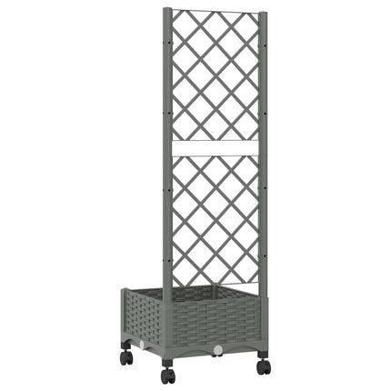 Haveplantekasse med espalier og hjul Lysegrå 40 x 40 x 131,5 cm