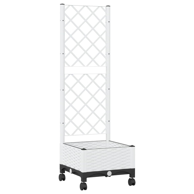Haveplantekasse med espalier og hjul Hvid 40 x 40 x 131,5 cm PP