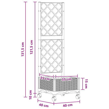 Haveplantekasse med espalier og hjul Hvid 40 x 40 x 131,5 cm PP