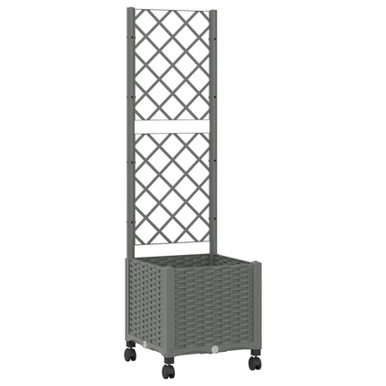 Haveplantekasse med espalier og hjul Lysegrå 40 x 40 x 146 cm