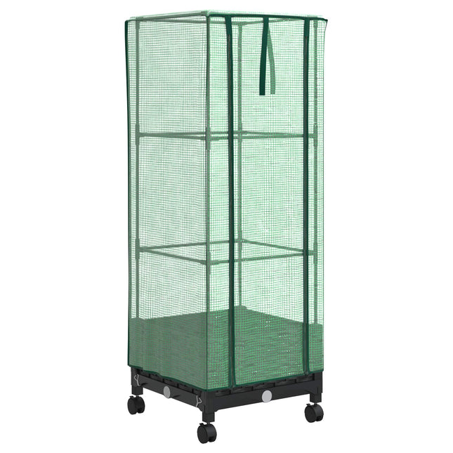 Haveplantekasse med drivhusdække og hjul Sort 40 x 40 x 129 cm