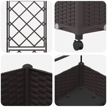 Haveplantekasse med espalier og hjul Brun 40 x 40 x 131,5 cm PP