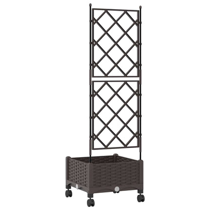 Haveplantekasse med espalier og hjul Brun 40 x 40 x 131,5 cm PP