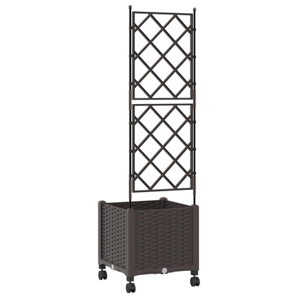 Haveplantekasse med espalier og hjul Brun 40 x 40 x 149 cm PP