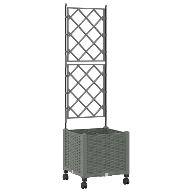 Haveplantekasse med espalier og hjul Lysegrå 40 x 40 x 149 cm