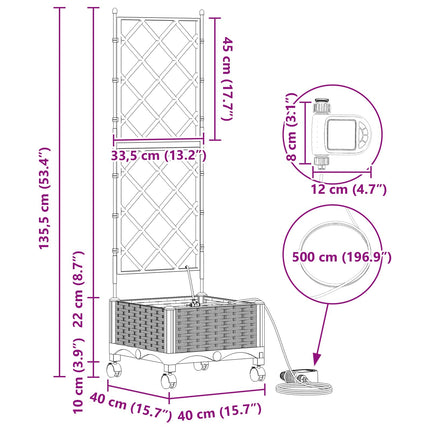 Havekrukke med vanding og hjul Brun 40 x 40 x 132 cm PP