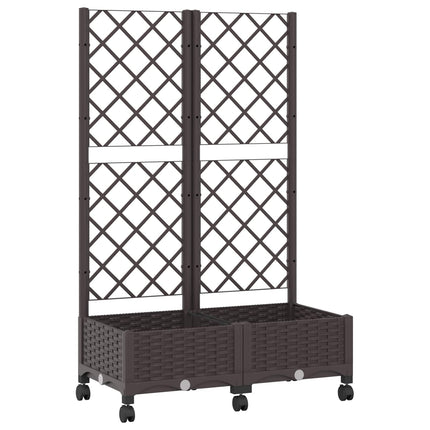 Haveplantekasse med espalier og hjul Brun 80 x 40 x 131,5 cm PP