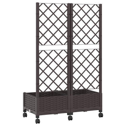 Haveplantekasse med espalier og hjul Brun 80 x 40 x 131,5 cm PP