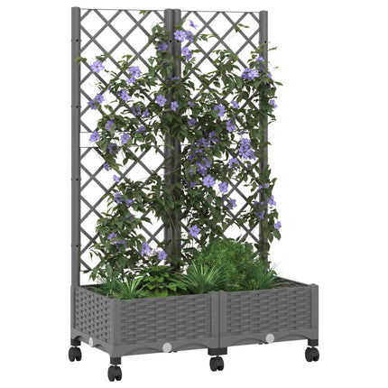Haveplantekasse med espalier og hjul Lysegrå 80 x 40 x 131,5 cm