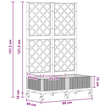 Haveplantekasse med espalier og hjul Lysegrå 80 x 40 x 131,5 cm