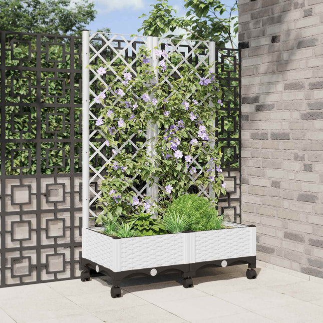 Haveplantekasse med espalier og hjul Hvid 80 x 40 x 131,5 cm PP
