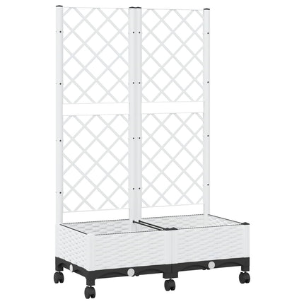 Haveplantekasse med espalier og hjul Hvid 80 x 40 x 131,5 cm PP