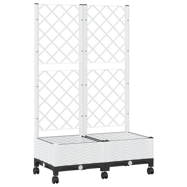 Haveplantekasse med espalier og hjul Hvid 80 x 40 x 131,5 cm PP