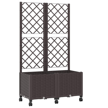 Haveplantekasse med espalier og hjul Brun 80 x 40 x 146 cm PP