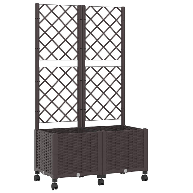 Haveplantekasse med espalier og hjul Brun 80 x 40 x 146 cm PP