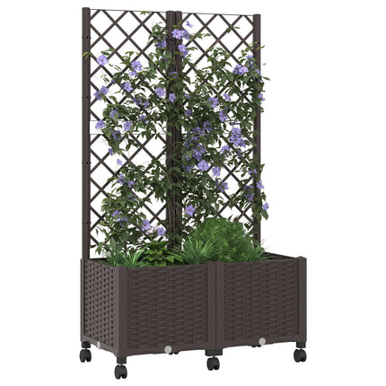 Haveplantekasse med espalier og hjul Brun 80 x 40 x 146 cm PP