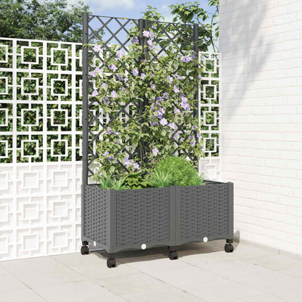 Haveplantekasse med espalier og hjul Lysegrå 80 x 40 x 146 cm