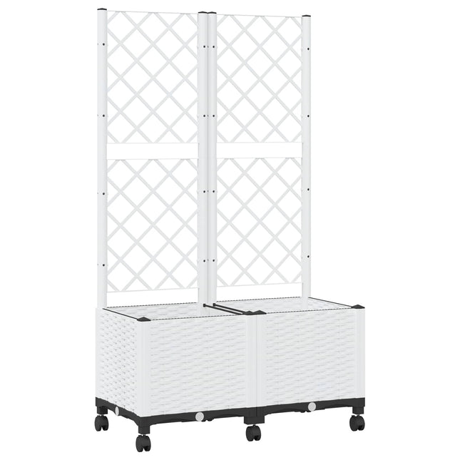 Haveplantekasse med espalier og hjul Hvid 80 x 40 x 146 cm PP