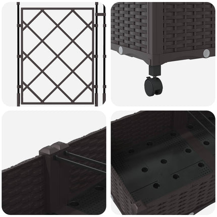 Haveplantekasse med espalier og hjul 2 stk. Brun PP