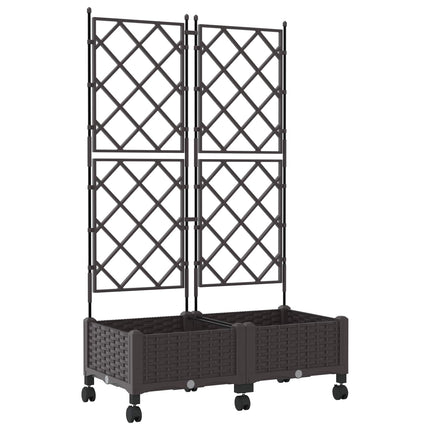 Haveplantekasse med espalier og hjul 2 stk. Brun PP