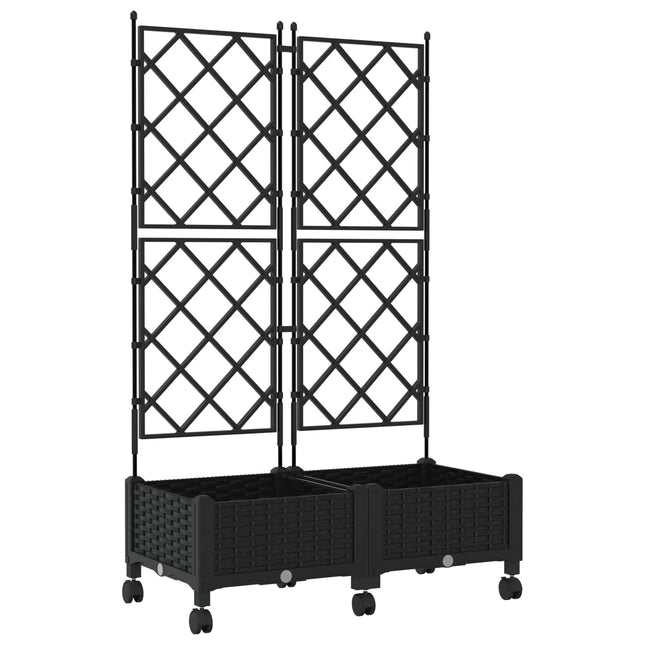 Haveplantekasse med espalier og hjul 2 stk. Sort PP