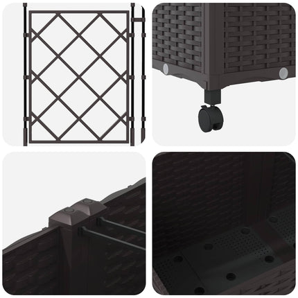 Haveplantekasse med espalier og hjul 2 stk. Brun PP