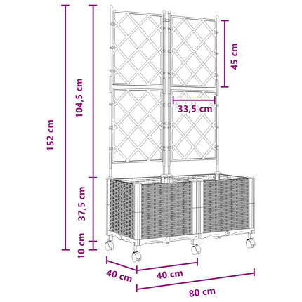 Haveplantekasse med espalier og hjul 2 stk. Brun PP