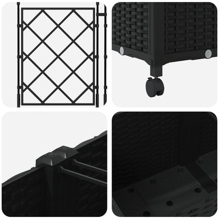 Haveplantekasse med espalier og hjul 2 stk. Sort PP