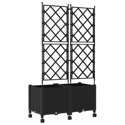 Haveplantekasse med espalier og hjul 2 stk. Sort PP