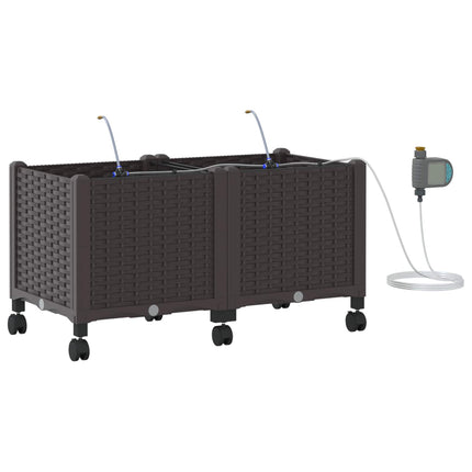 Havekrukke med vanding og hjul 2 stk. Brun 80 x 40 x 43,5 cm PP