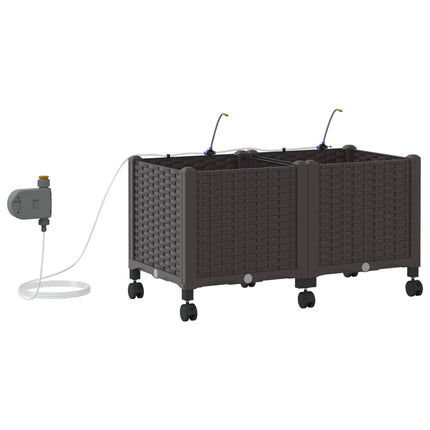 Havekrukke med vanding og hjul 2 stk. Brun 80 x 40 x 43,5 cm PP