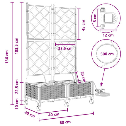 Havekrukke med vanding og hjul 2 stk. Sort 80 x 40 x 132 cm PP