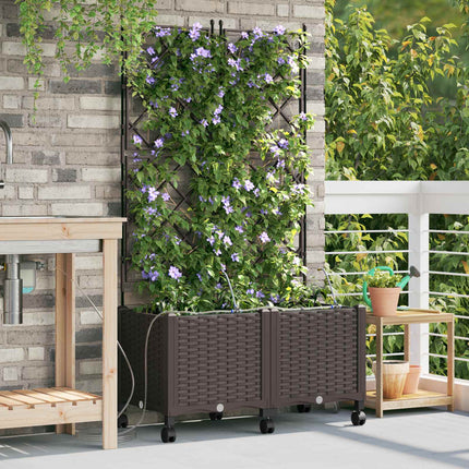Havekrukke med vanding og hjul 2 stk. Brun 80 x 40 x 148 cm PP