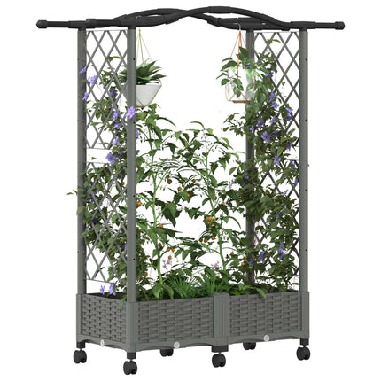 Hævet Bed med Trellis og Tag Lysegrå 124 x 40 x 129 cm PP