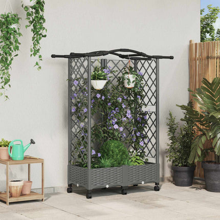 Hævet Bed med Trellis og Tag Lysegrå 124 x 40 x 129 cm PP