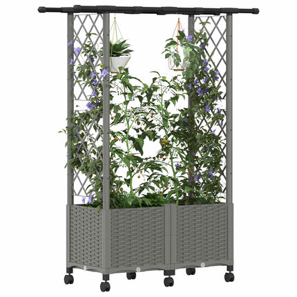 Hævet Bed med Trellis og Tag Lysegrå 124,5 x 40 x 142 cm PP