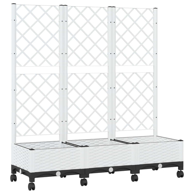 Haveplantekasse med espalier og hjul Hvid 120 x 40 x 131,5 cm