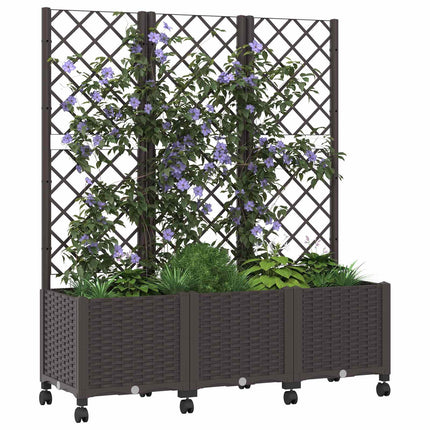 Haveplantekasse med espalier og hjul Brun 120 x 40 x 146 cm PP