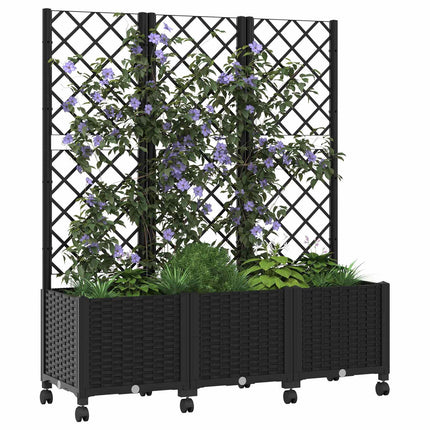 Haveplantekasse med espalier og hjul Sort 120 x 40 x 146 cm PP