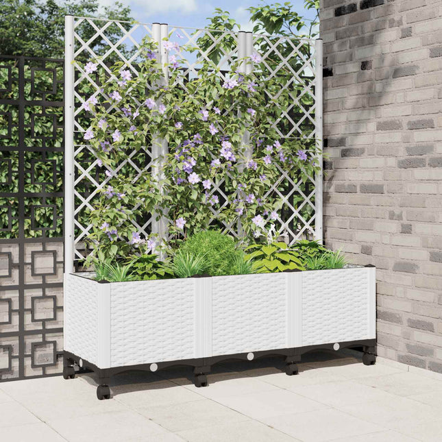 Haveplantekasse med espalier og hjul Hvid 120 x 40 x 146 cm PP