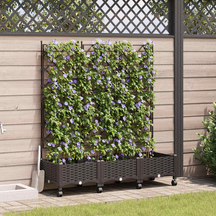 Haveplantekasse med espalier og hjul 3 stk. Brun PP