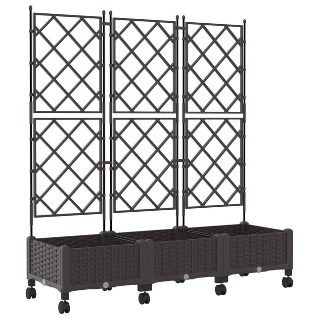 Haveplantekasse med espalier og hjul 3 stk. Brun PP