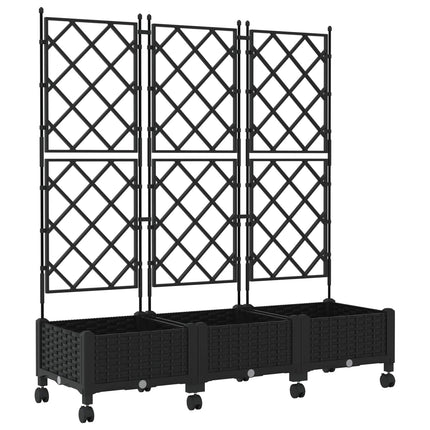 Haveplantekasse med espalier og hjul 3 stk. Sort PP