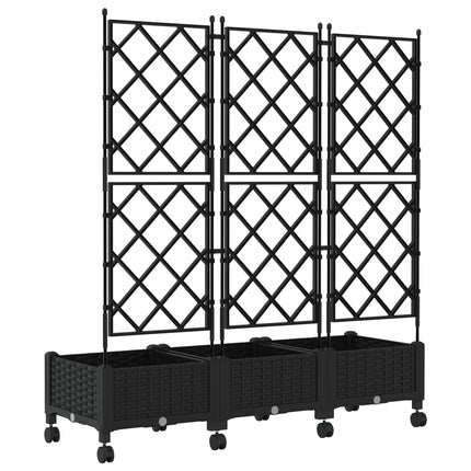 Haveplantekasse med espalier og hjul 3 stk. Sort PP