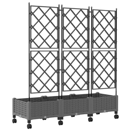 Haveplantekasse med espalier og hjul 3 stk. Lysegrå PP